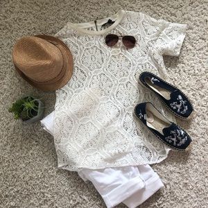 Macrame white top Sz M banana republic